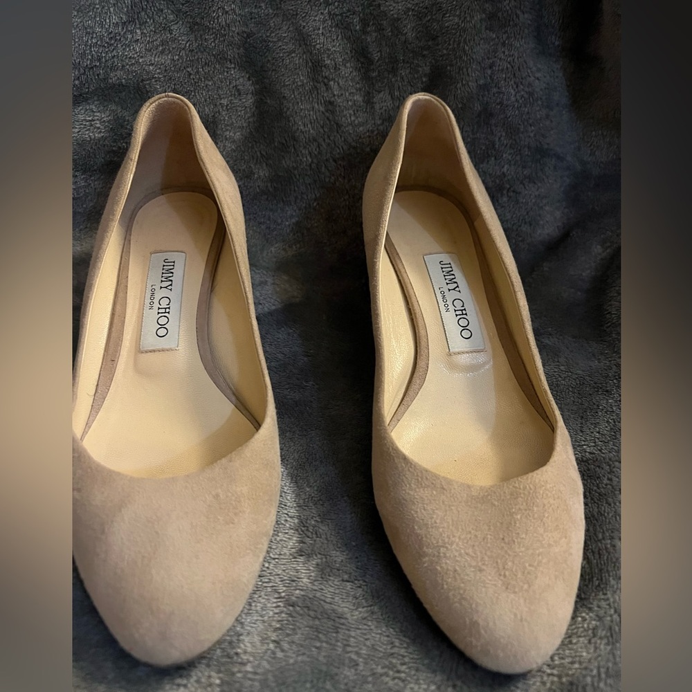Jimmy Choo Jessie block heel pump antique rose (Beige) Gold heel,Suede.